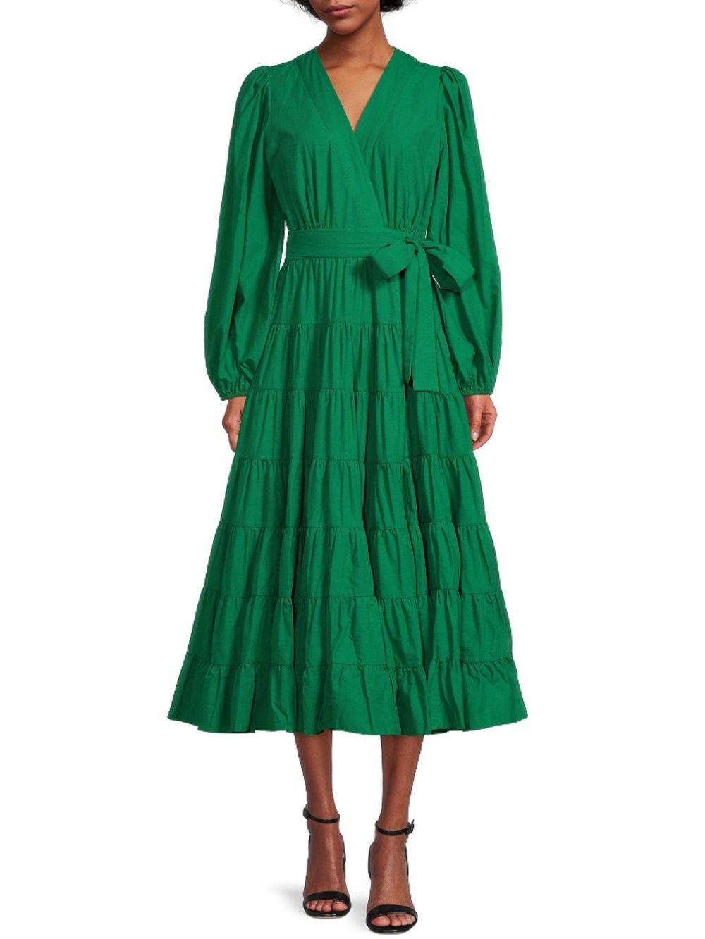 Gibson & Latimer Tiered Long Sleeve Tie Waist Wrap Midi Dress